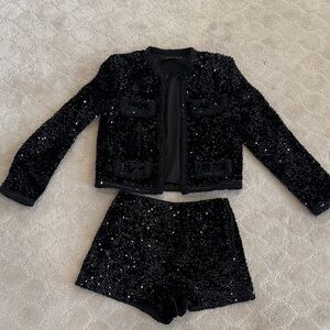 Vici Black Sequin Blazer and Shorts Set